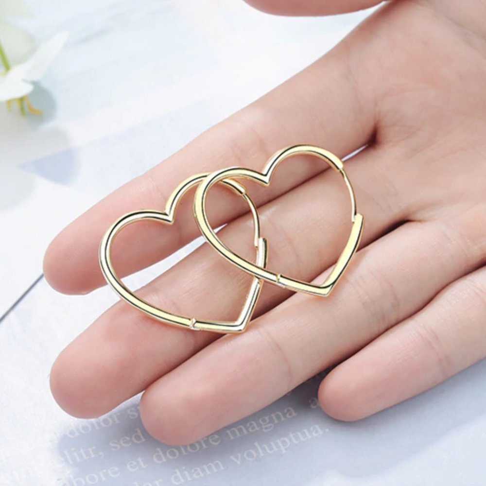 925 Silver Love Heart Hoop Earrings - Picture 9 of 12